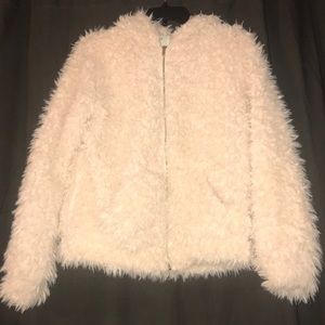 Light pink faux fur jacket